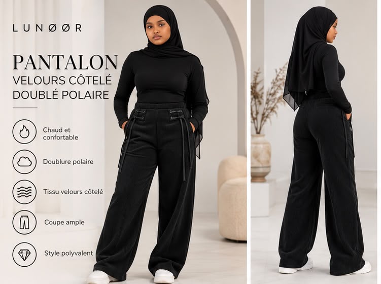 Pantalon en velours côtelé doublé polaire Lunøør, photo 13
