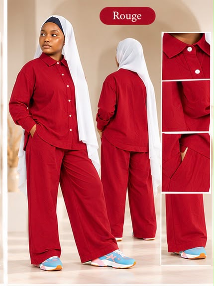 Ensemble Élan Lunøør, bouton sur la manche, coloris rouge