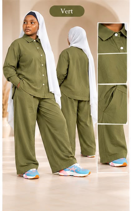 Ensemble Élan Lunøør, bouton sur la manche, coloris vert